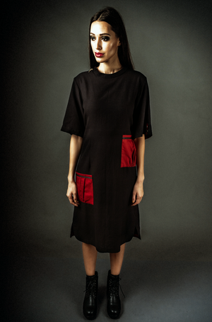 Midi Pockets Dress - Red and Black