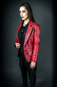 The Letter Contrast Trim Leather Blazer in Red - LDC