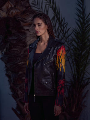 The Letter Women's Painted Flame Jacket in Black - LDC